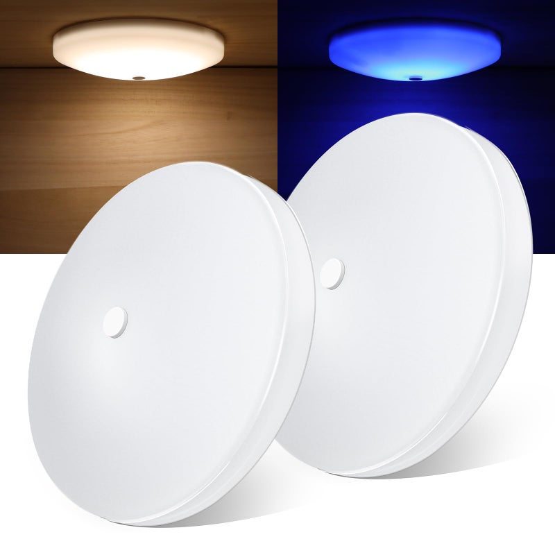 Obeaming 2 Pack RV Interior Ceiling Dome Light 4.5 Inch, Press Dimmer Switch & Blue Nightlight,12V Dimmable Puck Light for Motorhome Trailer Fifth Wheel Truck Coach Enclosed Trailer(4000K) - Image 1